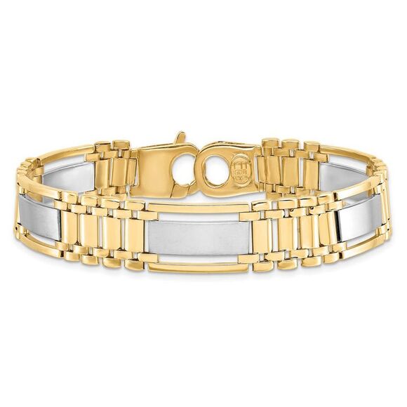 Men's 12.5mm 14k Two Tone Gold Polished & Satin Link Bracelet, 8.5 In. - Picture 3 of 6